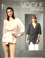 Vogue V1680 Misses 14 to 22 V Neck Gathered Blouse Top Uncut Sewing Pattern