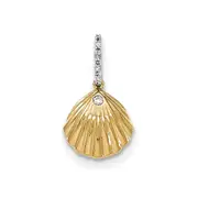 14K Yellow Gold Real Diamond Seashell Pendant