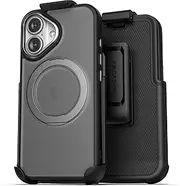 Encased Belt Case for iPhone 16 with Holster Clip (Compatible with MagSafe) 360° Magnetic Rotating Ring Stand (Black)