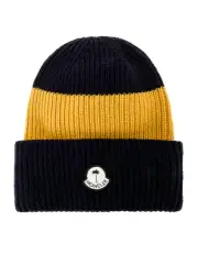 Moncler X Palm Angels Beanie Cap Men OS Navy Yellow Colorblock Knit Wool Hat NWT