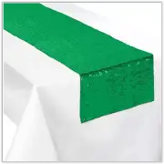 NEW & SEALED Amscan Green Glitter Sequin fabric table runner, 13 x 72 in