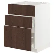 METOD / MAXIMERA base cab f sink+3 fronts/2 drawers, white/Sinarp brown, 60x60x80 cm