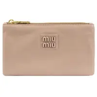 在飛比找momo購物網優惠-【MIU MIU】簡約經典LOGO皮革信用卡手拿包零錢包簡易