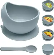 Qyeejong Stay Put Suction Bowls for Baby Kid, Food Grade Silicone Bowl and Spoon Set for Baby Led Weaning, Toddler Dishes & Utensils for Babies Self Feeding, Silicone Baby Feeding Set BPA Free 12 Oz