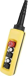 Hoist Crane Push Button Switch, 4 Buttons Emergency Stop Up Down Hoist Button Pushbutton Switch, IP54 Convenient Crane Chain Hoist Push Button Switch Lifting Pendant Controller