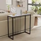 Narrow Entryway Console Table Sofa Table Plants Flower Lamp Storage w/ Stone Top