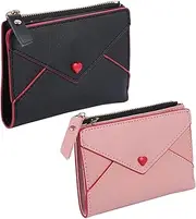 [Baluue] Small Women's Wallet Heart Embroidered Mini Purse Leather Ladies Purse Zipper Pouch Cardholder Wallet