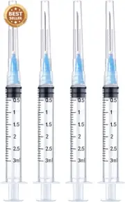 4 Pack 3ml Disposable Syringe 23Ga 1" Luer Lock Sterile Individually Wrapped