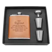 Personalized Flask Set- Engraved Custom Hip Flasks For Boyfriend- Stainless S...