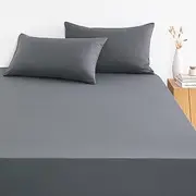 Wake In Cloud - Queen Fitted Sheet Set, 1000TC Ultra Soft Microfiber Bedding, Extra Deep Fitted Sheet & 2 Pillowcases, 3 Pieces, Gray Grey, Queen Size
