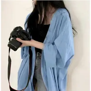 【Shiny 藍格子】純色寬鬆開衫薄款風衣防曬外套 V3586 現+預(女裝)
