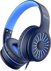 Elecder i45 On-Ear Headphones with Microphone - Foldable Stereo Bass Headphones with No-Tangle 1.5M Cord, 3.5MM Jack, Portable Wired Headphones for School/Kids/Teens/Smartphone/Travel/Tablet Gray/Blue