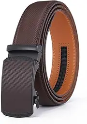 [Generic] Men's Genuine Leather Automatic Buckle Belt - Embossed Business Casual Design in Black/Blue/Brown, Multi-Size Adjustable, 219 Pattern Cutting Edge Brown-brown Buckle, 3.5*120CM, 219 Pattern Cutting