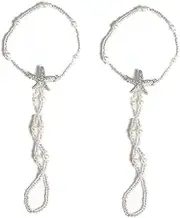 [Generic] Boho Starfish anklet 2pcs Beach Wedding Pearl Foot Chain with Toe Ring Elegant Beaded Anklet Accessory for Women