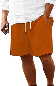 [Generic] Summer Linen Shorts for Men Flat Front Casual Beach Yoga Shorts Drawstring Elastic Waist Vacation Pants with Pockets