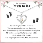 [JETBON] Mum To Be Gift - Pregnancy Gifts for Expecting New Mum to Be, Silver Heart Baby Feet Necklace for Women Mummy New Mother First Time Mum Maternity Presents Mothers Day Christmas Jewellery Ideas