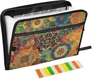 Quteprint 13 Pockets Expanding File Folder with Zipper Closure, Hippy Mandala Accordion File Folder with Sticky Labels, Letter Size A4 Papers Expandable File Document Organizer