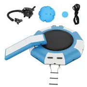 VEVOR Inflatable Water Bouncer, 10ft Recreational Water Trampoline, Portable Bounce Swim Platform with Slide, 3-Step Ladder & Electric Air Pump, Kid A