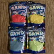 Play Sand Moldable Squeezable Cosmic Sand Lot Of 4 Blue Green Yellow Red