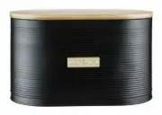 Typhoon OTTO BREAD BIN 34x19.5x20.6cm Bamboo Lid, Colour Coated Steel BLACK/GOLD