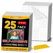 25 Pack Self Adhesive Laminating Sheets, 9 X 12 Inch, Clear Sticker 9*12 in 25P