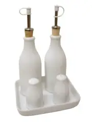 (YB292) Game Shakers + Oil & Vinegar Drizzlers Cruet Salt Pepper Porcelain White