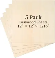 Balsa Wood Sheet 5 Pack Plywood Sheets Basswood Sheets 12 X 12 X 1/16 wood