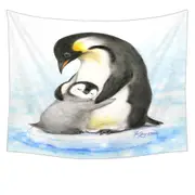 Cute Animal Art Drawings Penguins Hug Tapestry