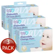 3 x Baby U Disposable Portable Change Mats Nappies Diaper Changing Pads 10 Pack