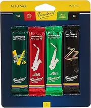 (Strength 3) - Vandoren SRMIXA3 Alto Sax Jazz Reed Mix Card includes 1 each ZZ, V16, JAVA and JAVA Red Strength 3
