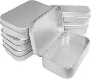 6 Pcs Mini Metal Empty Tin Boxes with Lid, Portable Small Storage Containers, Rectangular Basic Necessities Tin Boxes for Home Storage, Durable Smooth Boxes for Pills Candy Tea Herbs Seeds (Hinged)
