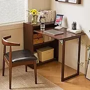 Foldable Homework Desk for Kids, Toddler Study Table with Storage, Solid Wood Kids' Desks, Children Study Table with Bottom Storage Shelf, Folding Study Small Student Desk