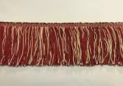 SCALAMANDRE RUBY & BEIGE "MISTRAL" FRENCH PASSEMENTERIE 4" SILK CUT FRINGE TRIM