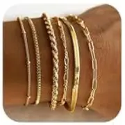 [Kakonia] Gold Bracelets Set for Women, 14K Real Gold Plated Bracelets for Women Dainty Gold Bracelets Waterproof Chain Stackable Bracelets Cuban Link Paperclip Gold Bracelet Set Stack Jewelry for Women
