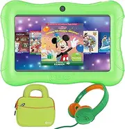 Contixo 7 inch Kids Tablet Bundle - Android Tablets and Kids Wired Headphones, with 50+ Disney Storybooks (Value $200), WiFi, 32GB ROM, Learning Tablet for Kids - Green