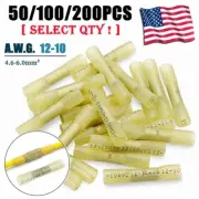 50-200x 12-10 AWG Yellow Heat Shrink Crimp Terminals Splice Butt Wire Connectors