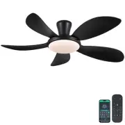 PHORUS 48" Low Profile Ceiling Fan With Lights and Remote/APP, Black With Qui...