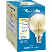 Mirabella LED BC G95 Filament 2W Amber Warm White Globe