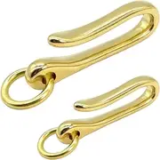[PPFISH EDC] PPFISH Solid Brass U Hook Key Loop Pocket Clip with Ring, Simple Style Car Keychain for Men Women (Pack of 2) (Brass Hook)