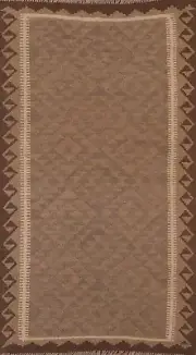 Geometric Reversible Kilim Brown 7 ft. Runner Rug 3x7 Wool Flatweave