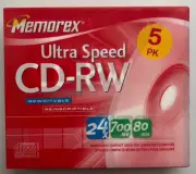 Memorex CD-RW 700Mb 24x Ultra Speed Rewritable Discs Slim Cases 5 pack - Sealed