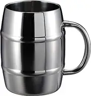 UE-3498 Cup Mug Beer Stein, Double Stainless Steel, Vacuum Double Layer Construction, Heat Retention, Barrel Shape, 20.3 fl oz (600 ml), Stainless Steel