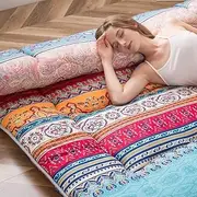 Japanese Floor Mattress Futon Mattress, Thicken Tatami Mat Sleeping Pad Foldable Roll Up Mattress Dormitory Mattress Pad Floor Lounger Pillow Bed (Bohemian A, 180 x 200 cm)
