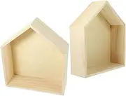 EXAOMBLE 2pcs Wooden Floating Shelf Rustic House-Shaped Wall Decor Solid Storage Rack for Bedroom Living Room Office Unique Display for Boys and Girls Room and Home Decor
