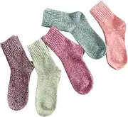 [DEARMAMY] Crew Socks Women Merino Socks Rabbit Wool 5 Pairs Solid Warm Comfortable