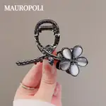 MAUROPOLI【現貨】韓國新款黑色貓眼石花朵抓夾髮夾後腦勺盤發鯊魚夾小夾子時尚髮飾