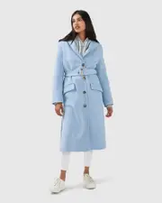 [Belle & Bloom] Skylight Wool Blend Longline Coat - Sky Blue