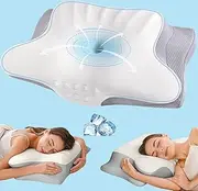 Side Sleeper Cervical Pillow – Yukaione Ergonomic Memory Foam Neck Pillow for Neck Pain Relief, Contour Orthopedic Design for Side & Back Sleepers, Washable Cooling Cover(Butterfly)