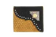 West Star Texas Genuine Leather Short Wallet Studs Gift Box Gold Star Silver