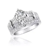 2.75 CTW Pear, Round and Baguette Cut Diamond Bridal Set Ring in 18k White Gold